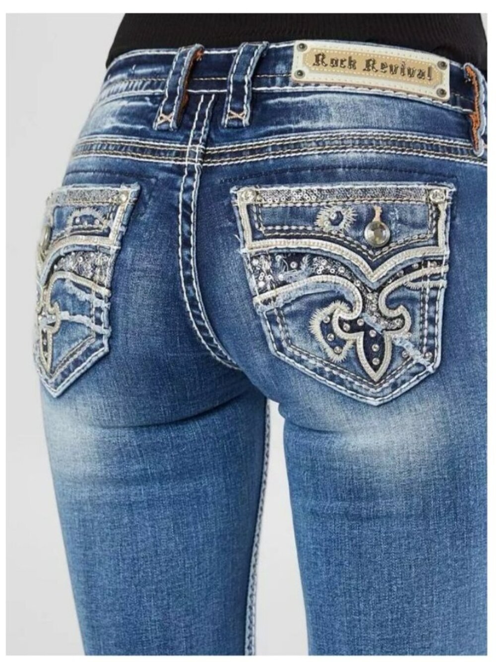 Rock Revival Betty Mid-Rise Boot Rhinestone Denim Jeans Womens 27 Blue